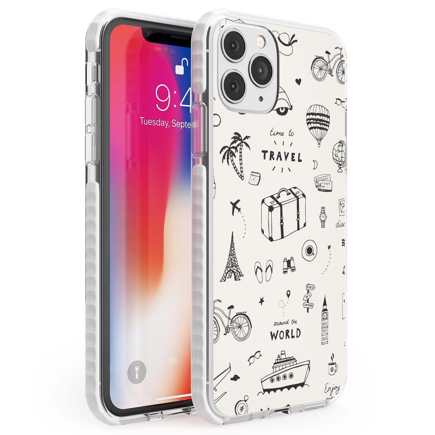 Cute Travel Pattern, White on Phone Case iPhone 11 Pro Max / Impact Case,iPhone 11 Pro / Impact Case,iPhone 12 Pro / Impact Case,iPhone 12 Pro Max / Impact Case Blanc Space