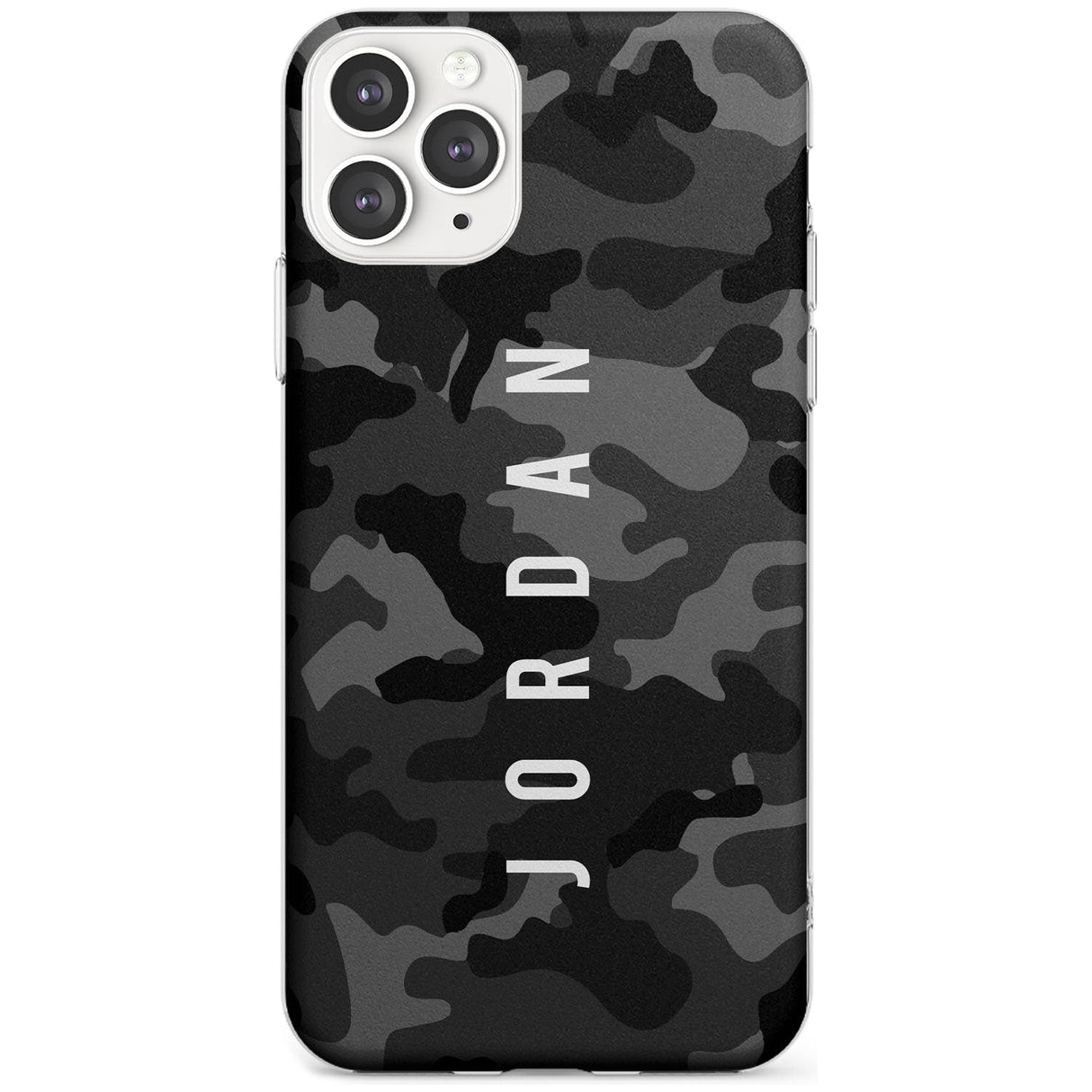 Small Vertical Name Personalised Black Camouflage Slim TPU Phone Case for iPhone 11 Pro Max