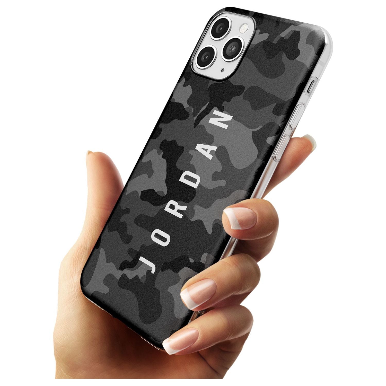 Small Vertical Name Personalised Black Camouflage Slim TPU Phone Case for iPhone 11 Pro Max