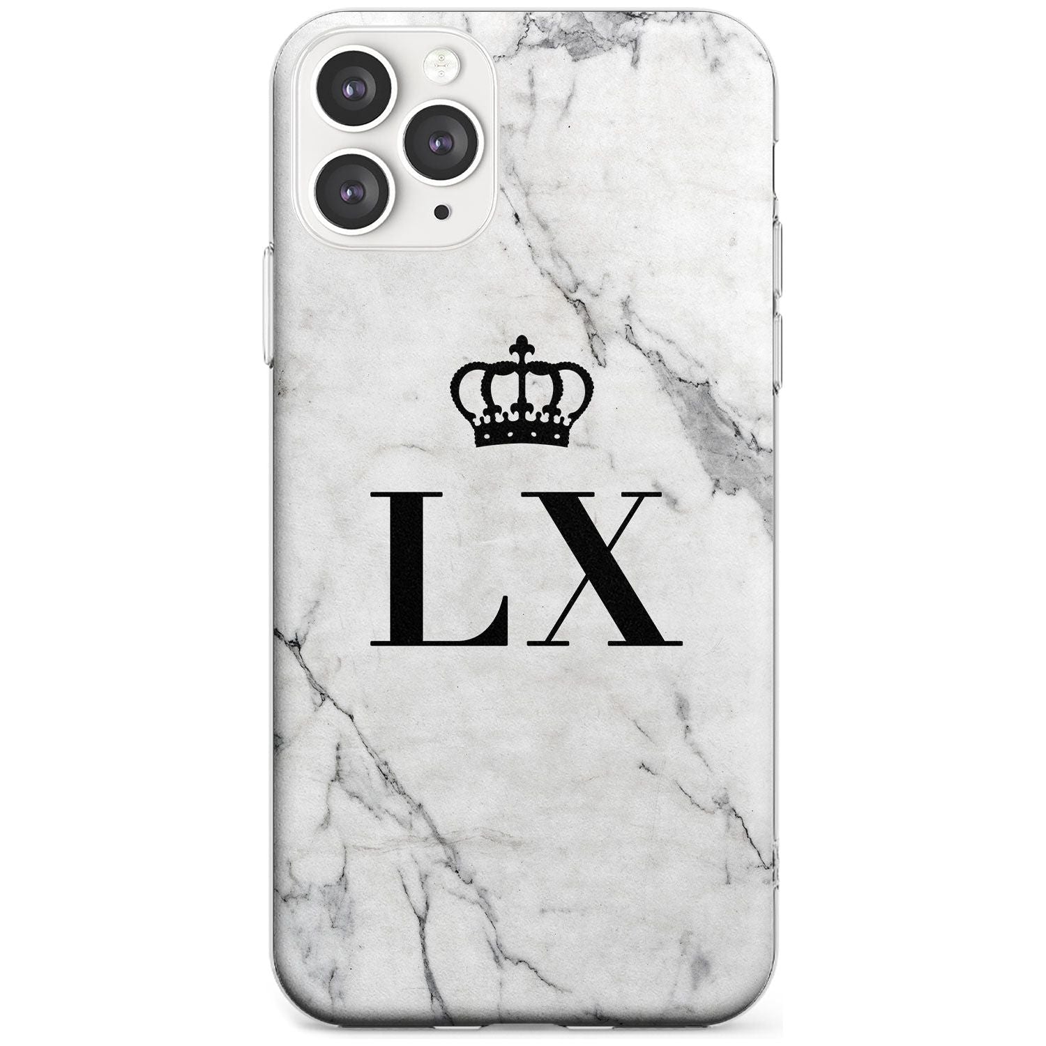 Personalised Initials with Crown on White Marble Slim TPU Phone Case for iPhone 11 Pro Max