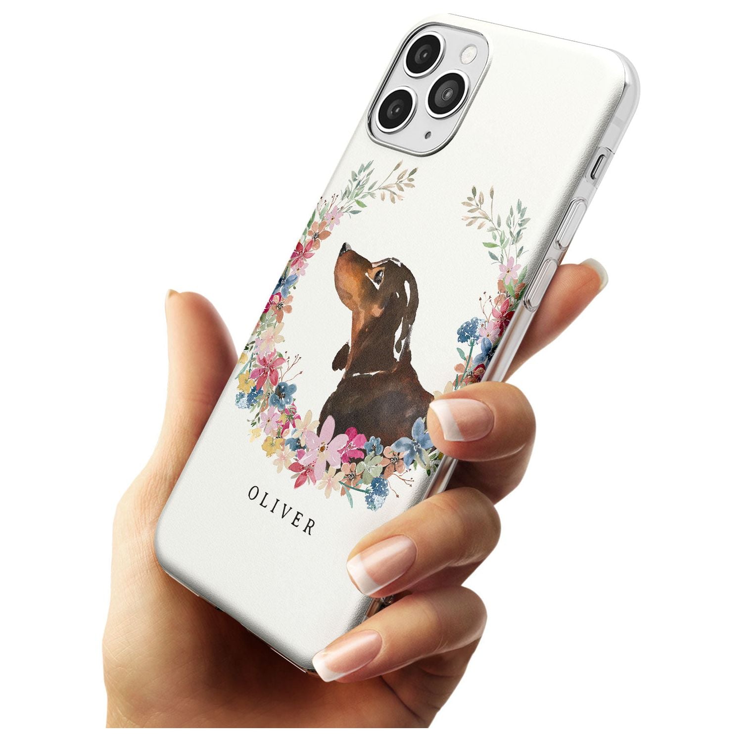 Black & Tan Dachshund - Watercolour Dog Portrait Slim TPU Phone Case for iPhone 11 Pro Max