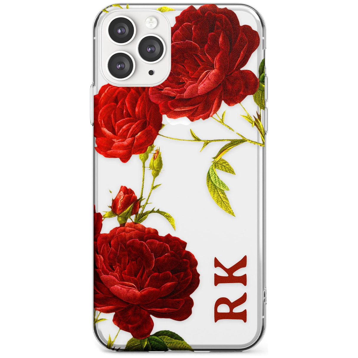 Custom Clear Vintage Floral Red Roses Slim TPU Phone Case for iPhone 11 Pro Max