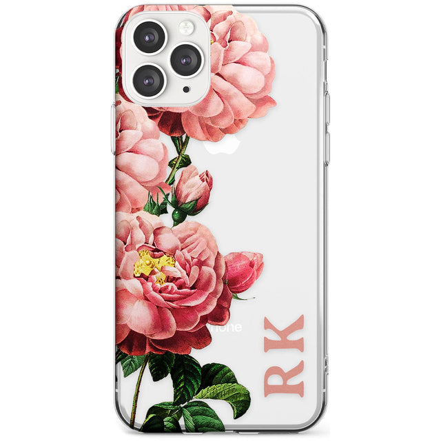 Custom Clear Vintage Floral Pink Peonies Slim TPU Phone Case for iPhone 11 Pro Max
