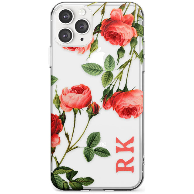 Custom Clear Vintage Floral Pink Roses Slim TPU Phone Case for iPhone 11 Pro Max