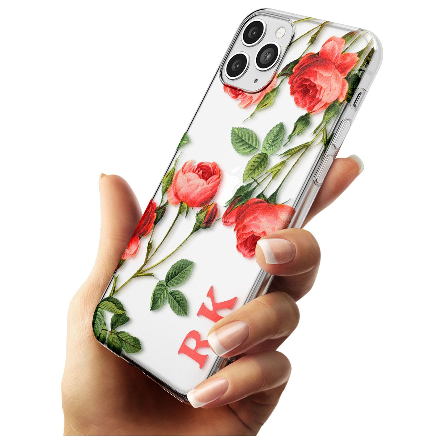 Custom Clear Vintage Floral Pink Roses Slim TPU Phone Case for iPhone 11 Pro Max
