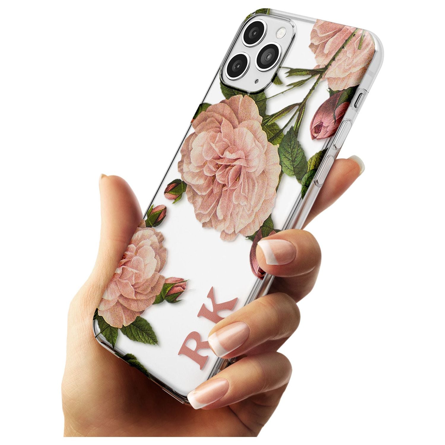 Custom Clear Vintage Floral Pale Pink Peonies Slim TPU Phone Case for iPhone 11 Pro Max
