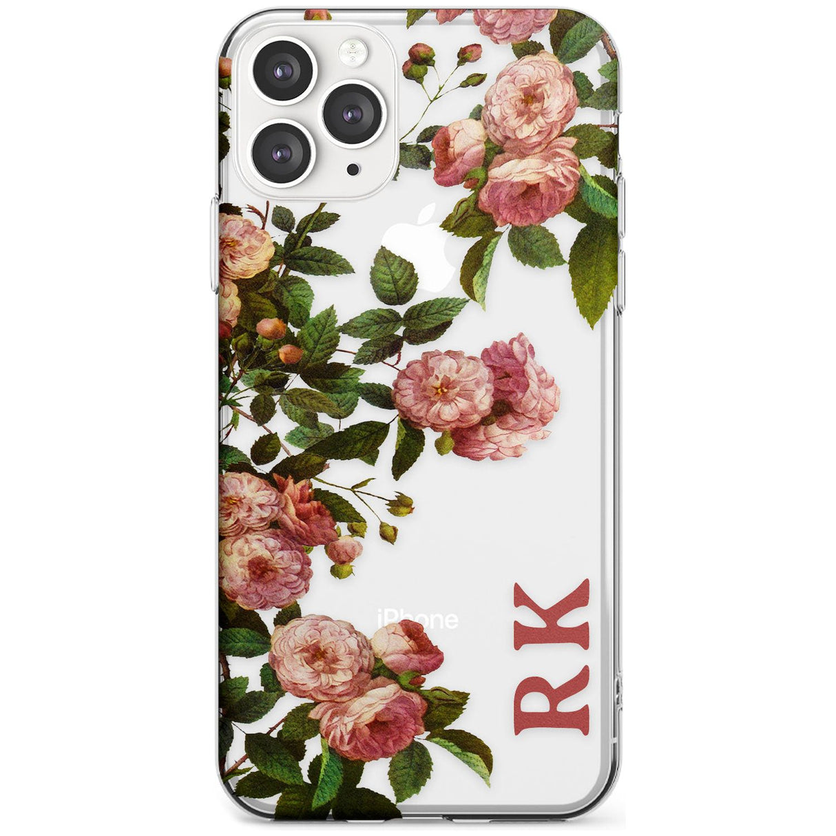 Custom Clear Vintage Floral Pink Garden Roses Slim TPU Phone Case for iPhone 11 Pro Max