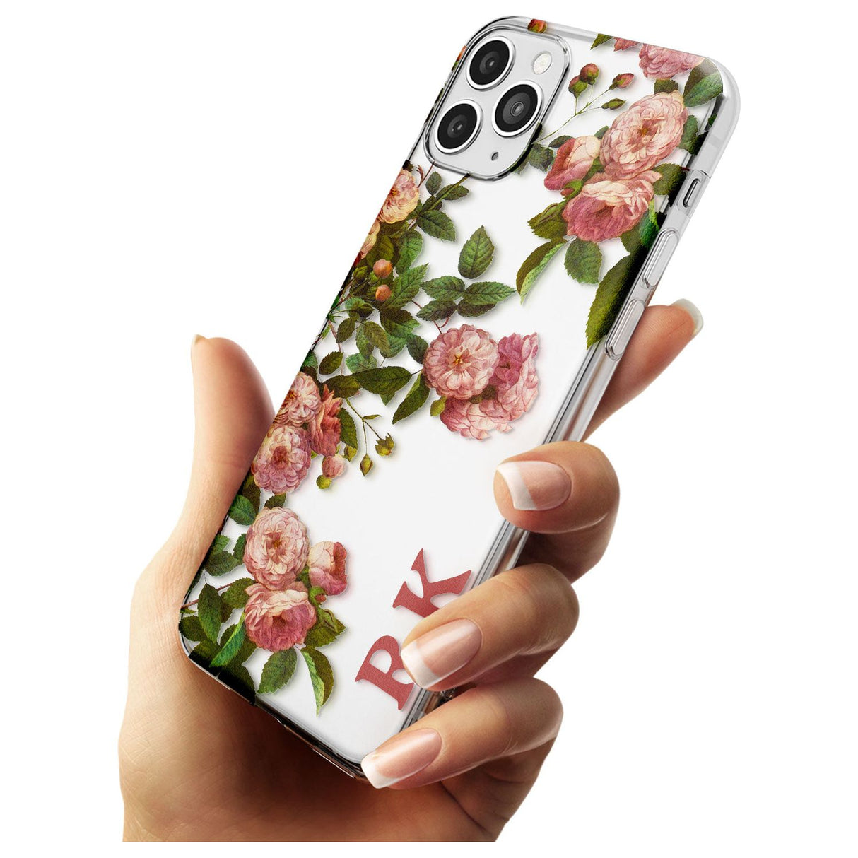 Custom Clear Vintage Floral Pink Garden Roses Slim TPU Phone Case for iPhone 11 Pro Max