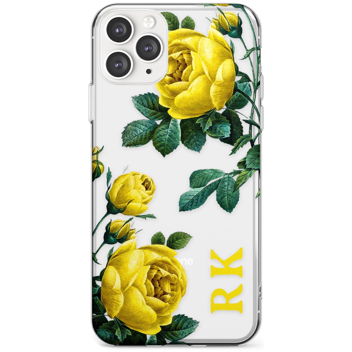 Custom Clear Vintage Floral Yellow Roses Slim TPU Phone Case for iPhone 11 Pro Max