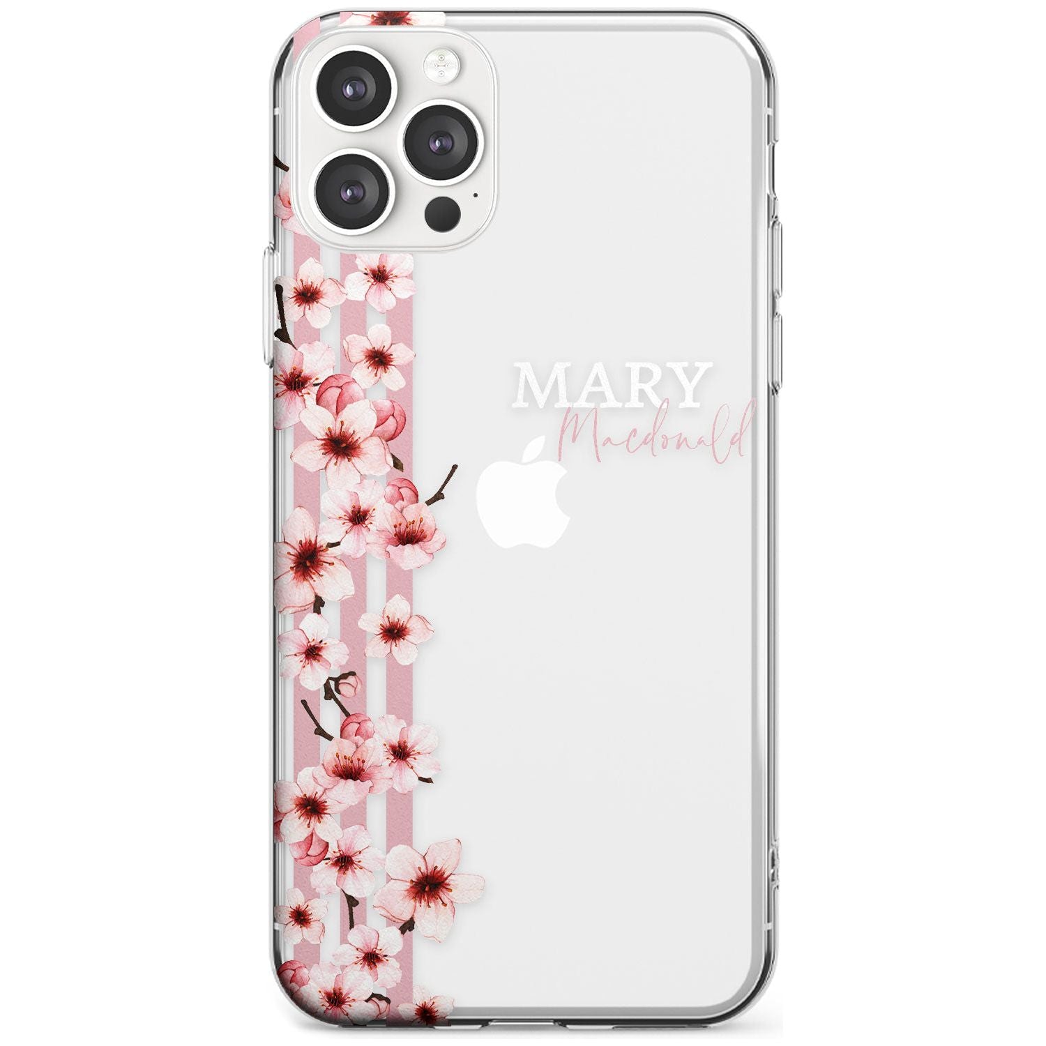 Cherry Blossoms & Stripes Transparent  Black Impact Phone Case for iPhone 11 Pro Max