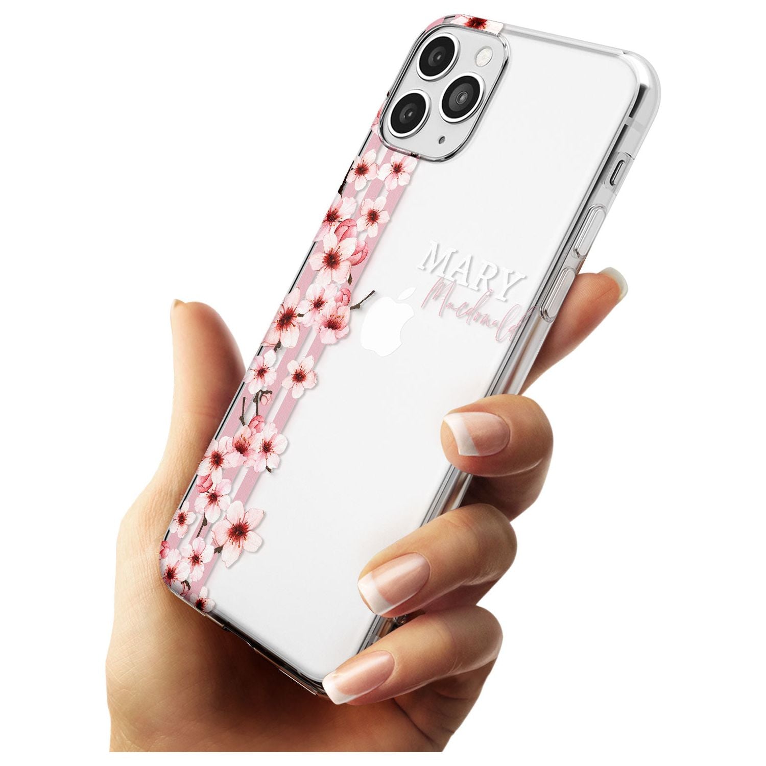 Cherry Blossoms & Stripes Transparent  Black Impact Phone Case for iPhone 11 Pro Max