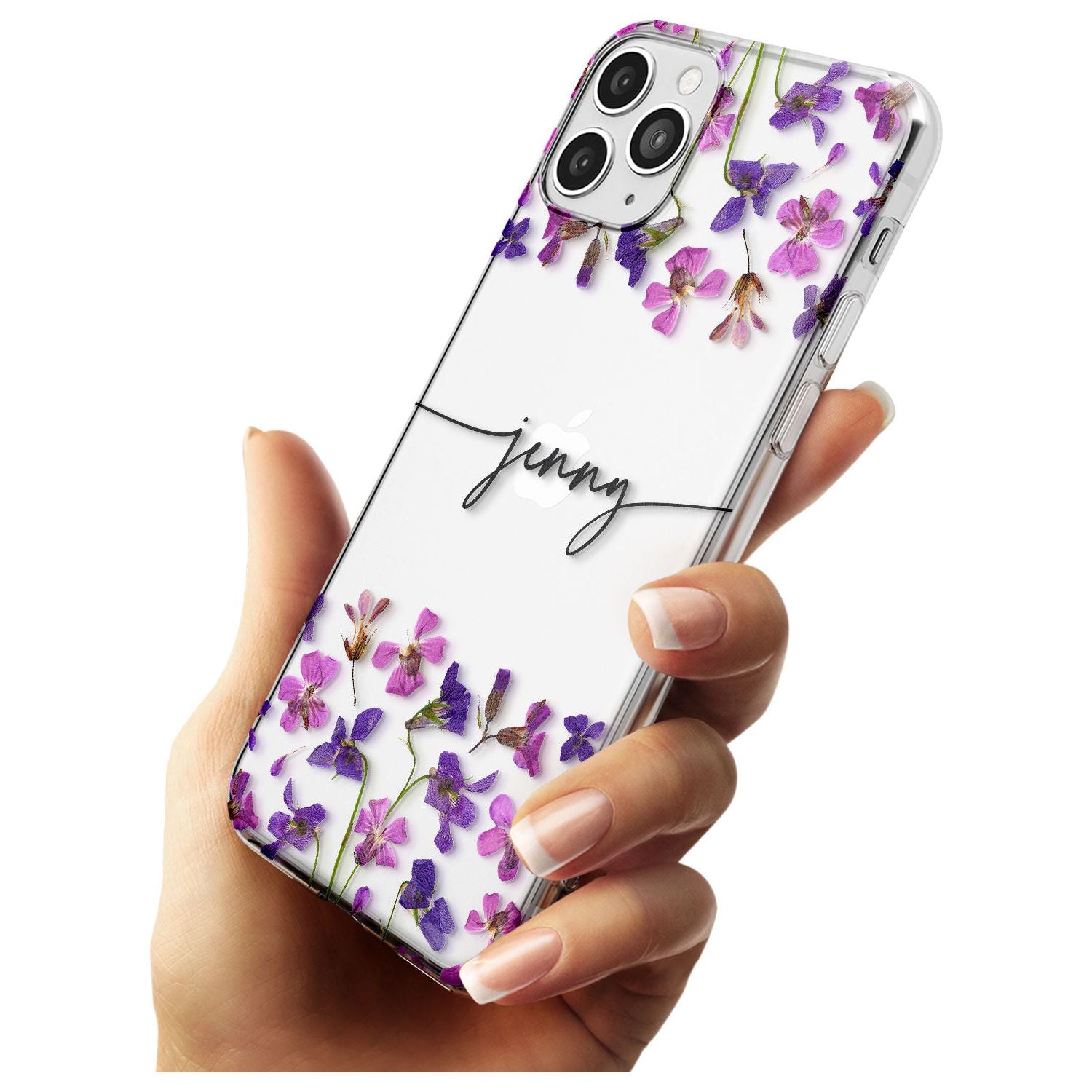 Custom Violet Flowers Black Impact Phone Case for iPhone 11 Pro Max