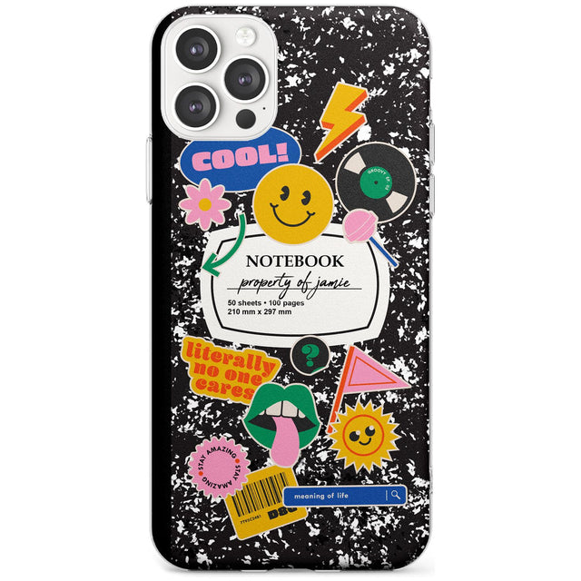 Custom Notebook Cover with Stickers Black Impact Phone Case for iPhone 11 Pro Max