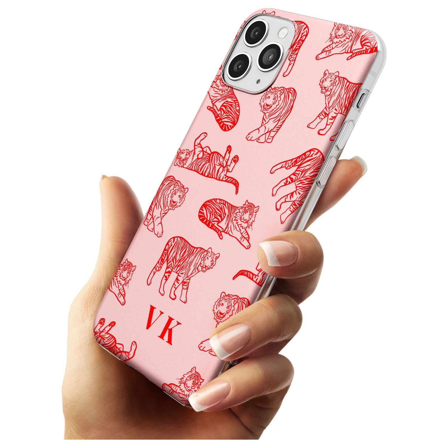 Red Tiger Outlines on Pink iPhone Case   Custom Phone Case - Case Warehouse