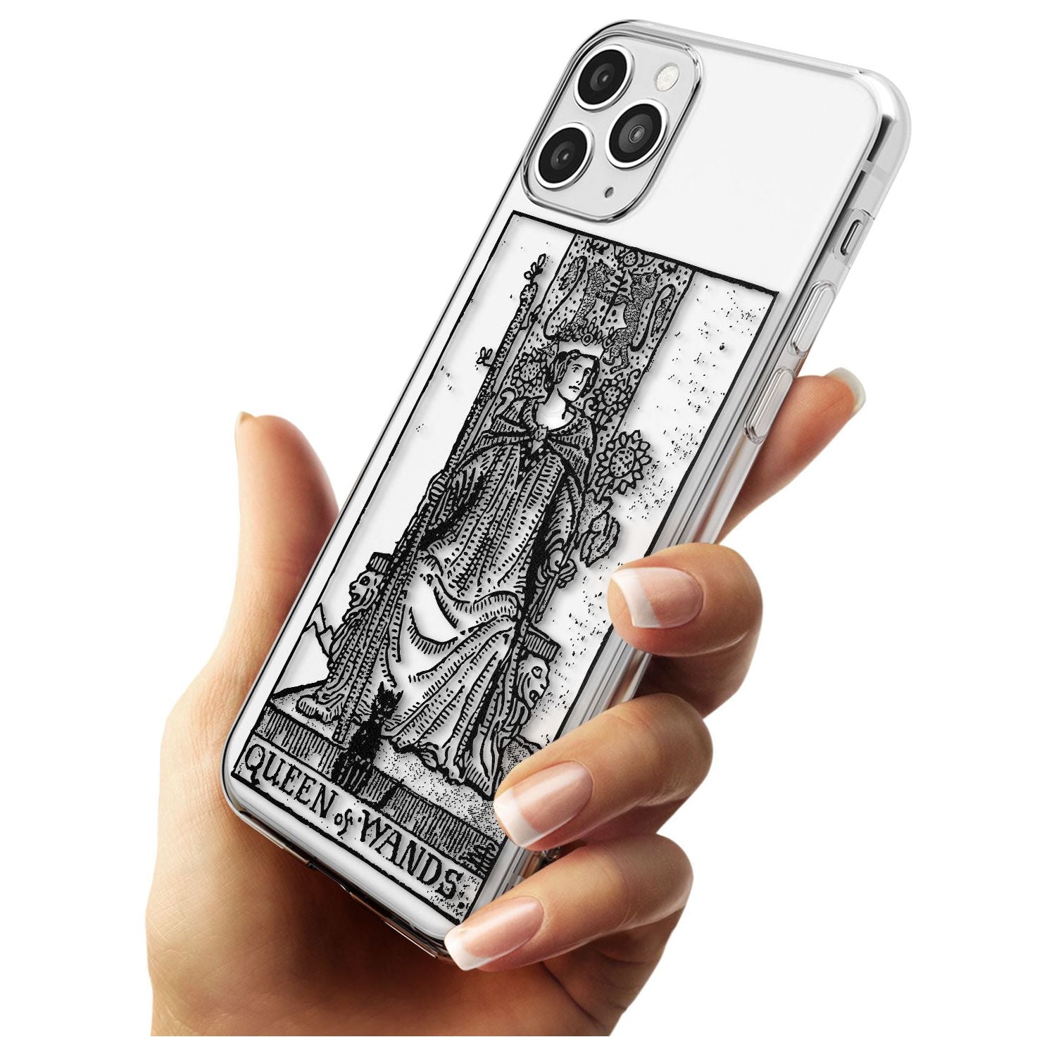 Queen of Wands Tarot Card - Transparent Black Impact Phone Case for iPhone 11 Pro Max