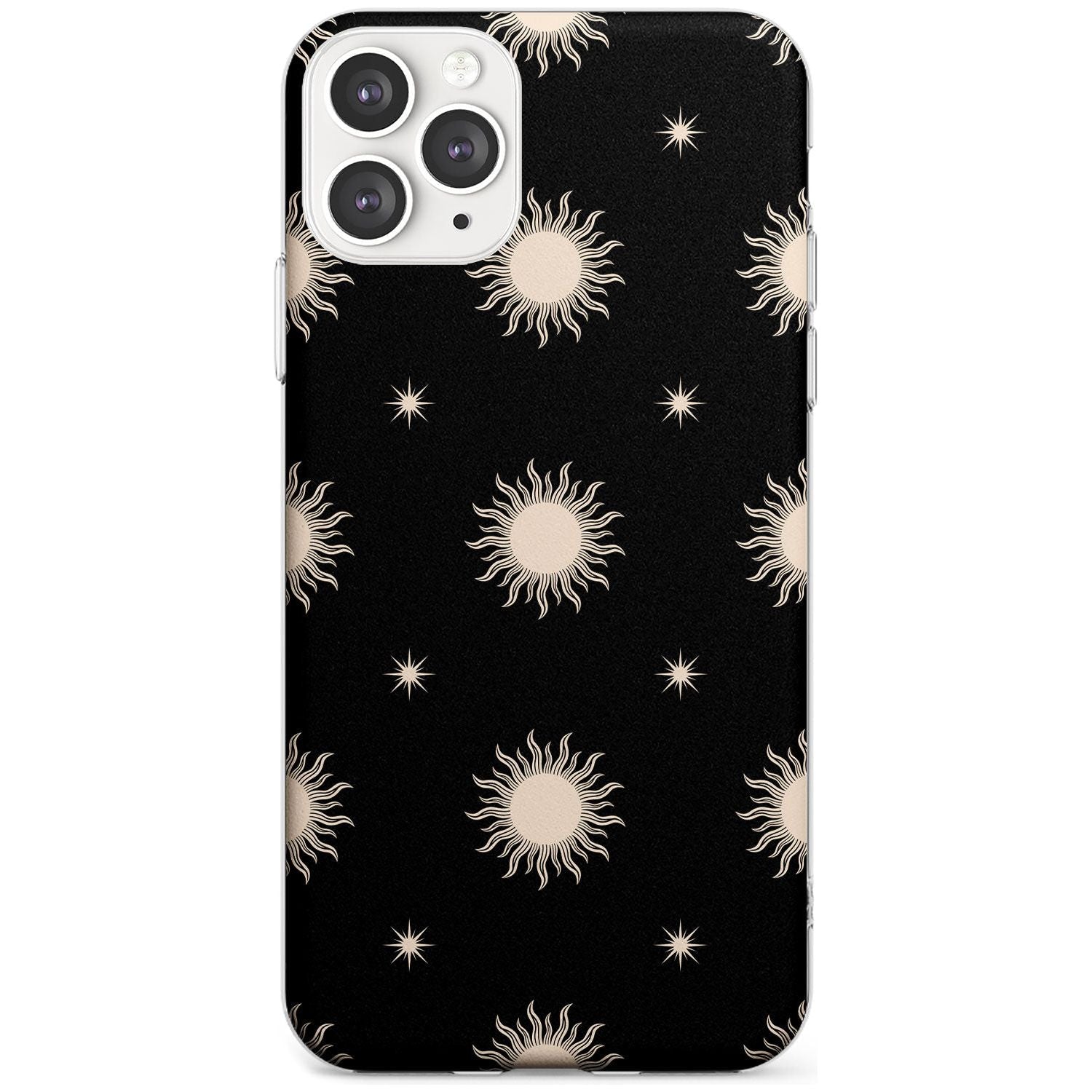 Celestial Patterns Classic Suns (Black) Phone Case iPhone 11 Pro Max / Clear Case,iPhone 11 Pro / Clear Case,iPhone 12 Pro Max / Clear Case,iPhone 12 Pro / Clear Case Blanc Space