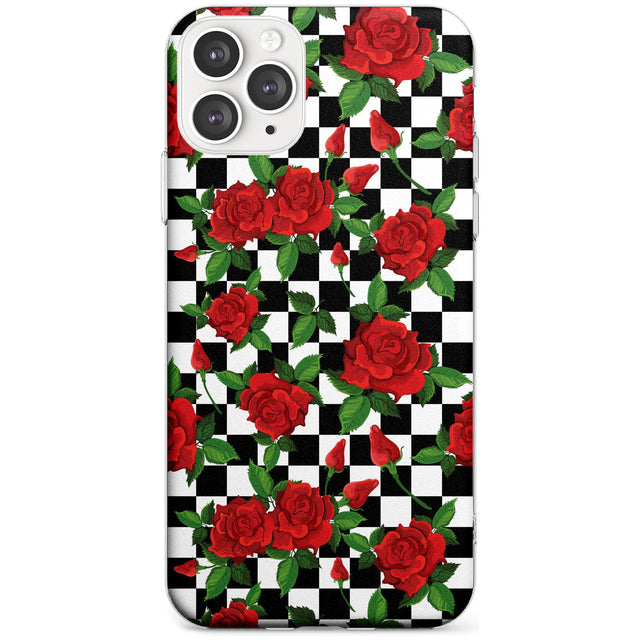 Checkered Pattern & Red Roses Slim TPU Phone Case for iPhone 11 Pro Max