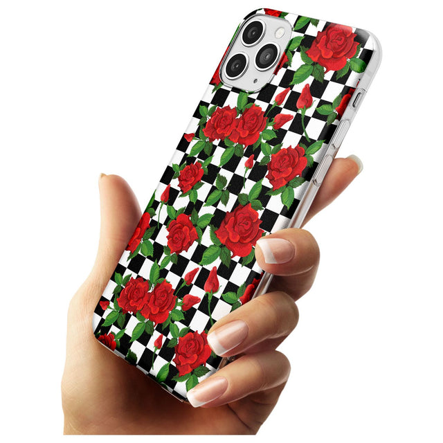Checkered Pattern & Red Roses Slim TPU Phone Case for iPhone 11 Pro Max