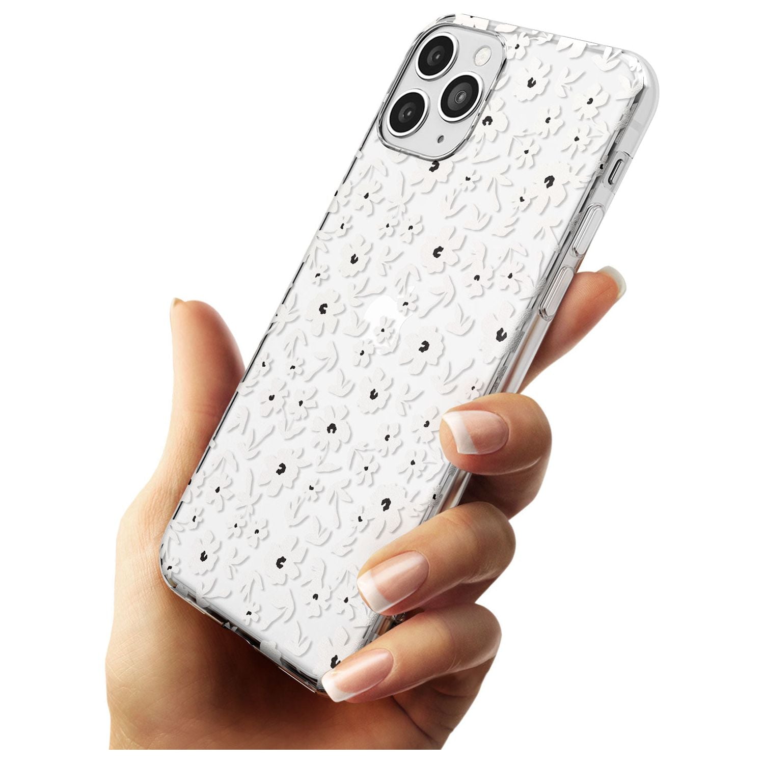 Floral Print on Clear - Cute Floral Design Black Impact Phone Case for iPhone 11 Pro Max