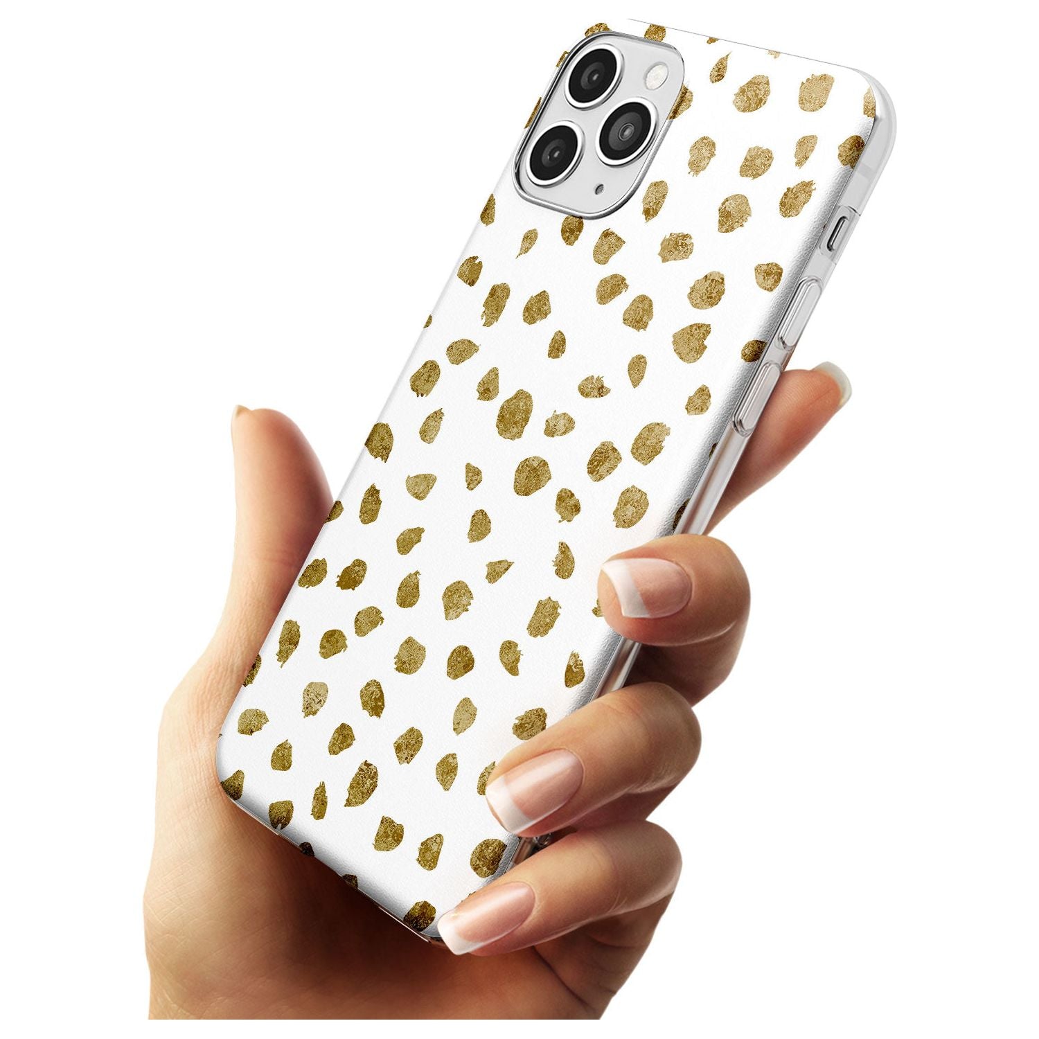 Gold Look on White Dalmatian Polka Dot Spots Slim TPU Phone Case for iPhone 11 Pro Max