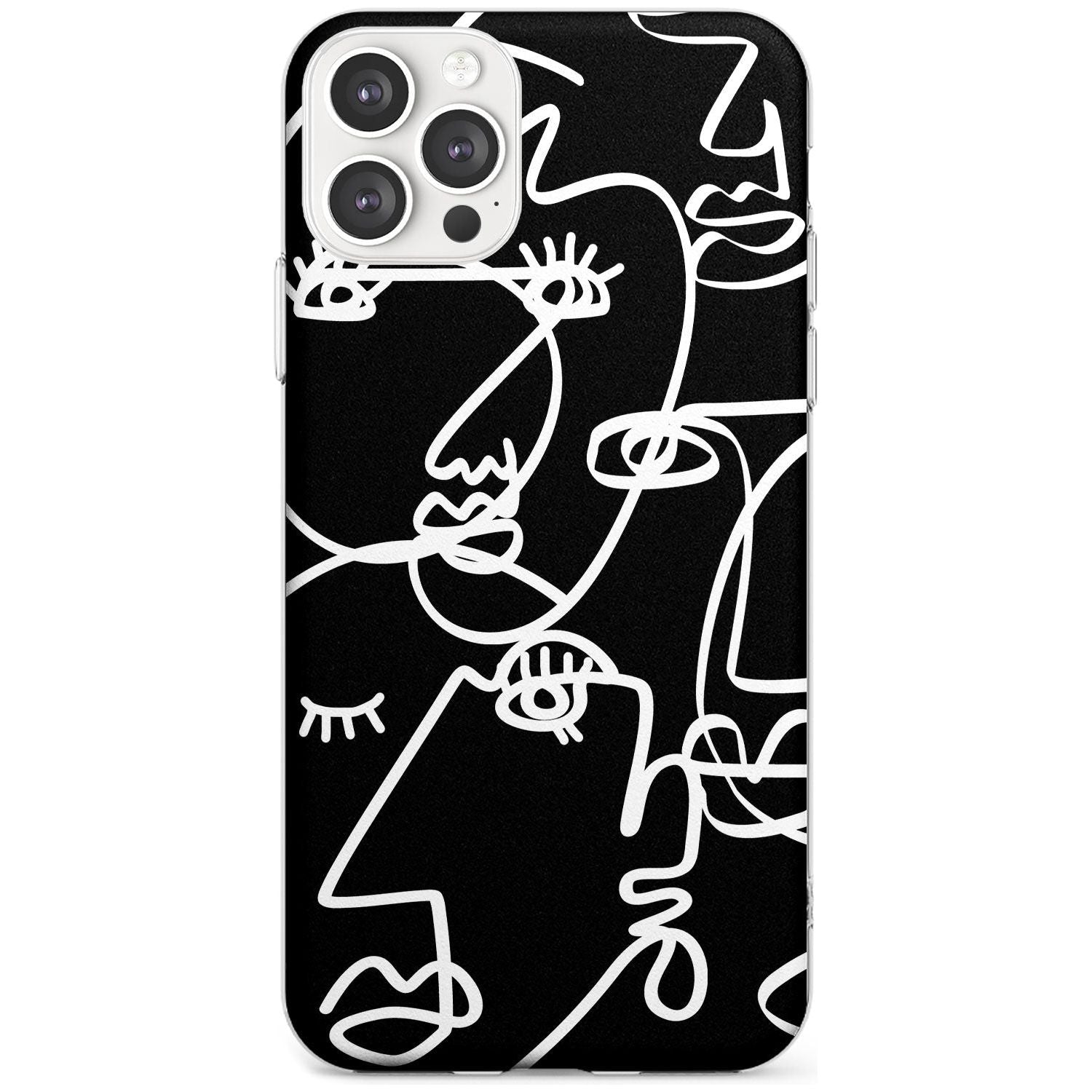Continuous Line Faces: White on Black Black Impact Phone Case for iPhone 11 Pro Max