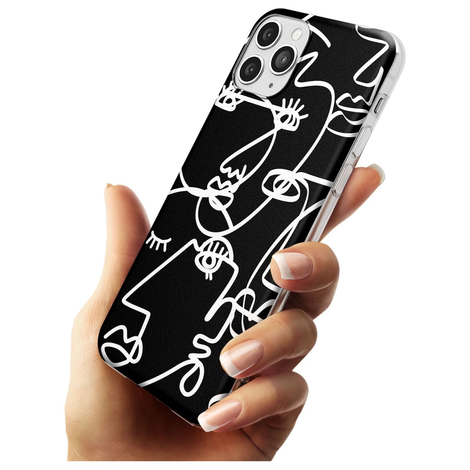 Continuous Line Faces: White on Black Black Impact Phone Case for iPhone 11 Pro Max