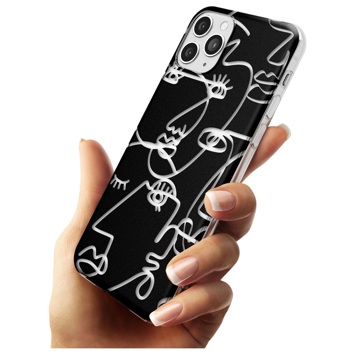 Continuous Line Faces: Clear on Black Black Impact Phone Case for iPhone 11 Pro Max