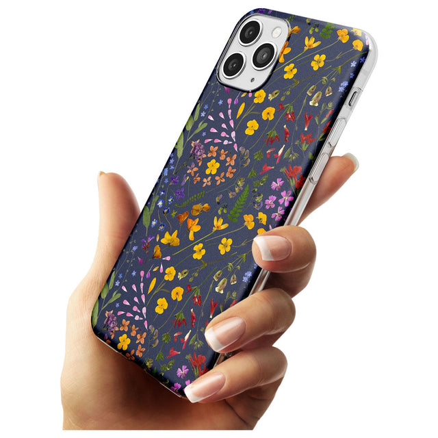 Wildflower & Leaves Cluster Design - Navy Slim TPU Phone Case for iPhone 11 Pro Max