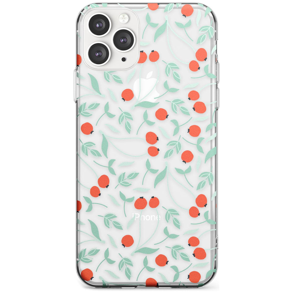 Red Berries Transparent Floral Slim TPU Phone Case for iPhone 11 Pro Max