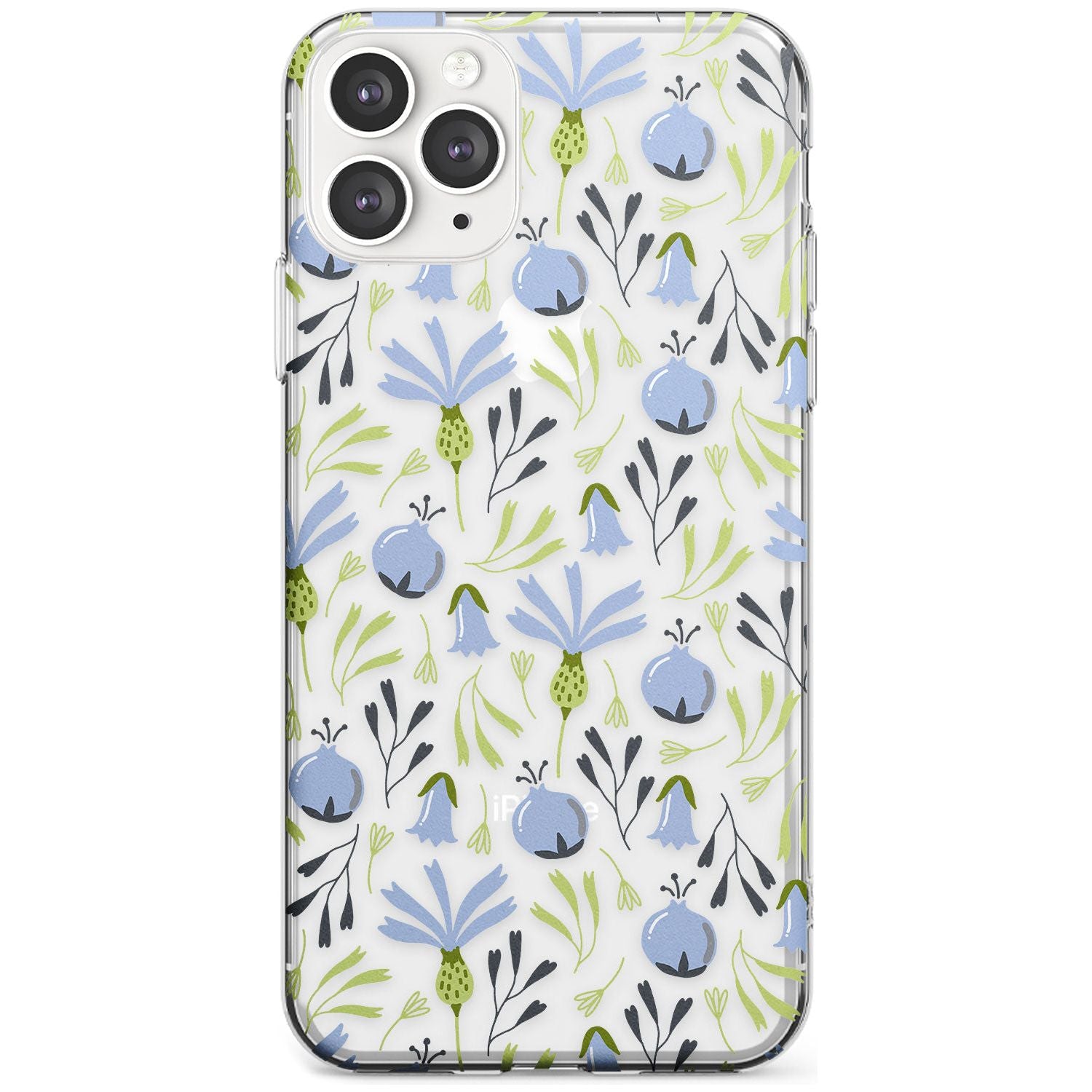 Blue Flora Transparent Floral Slim TPU Phone Case for iPhone 11 Pro Max
