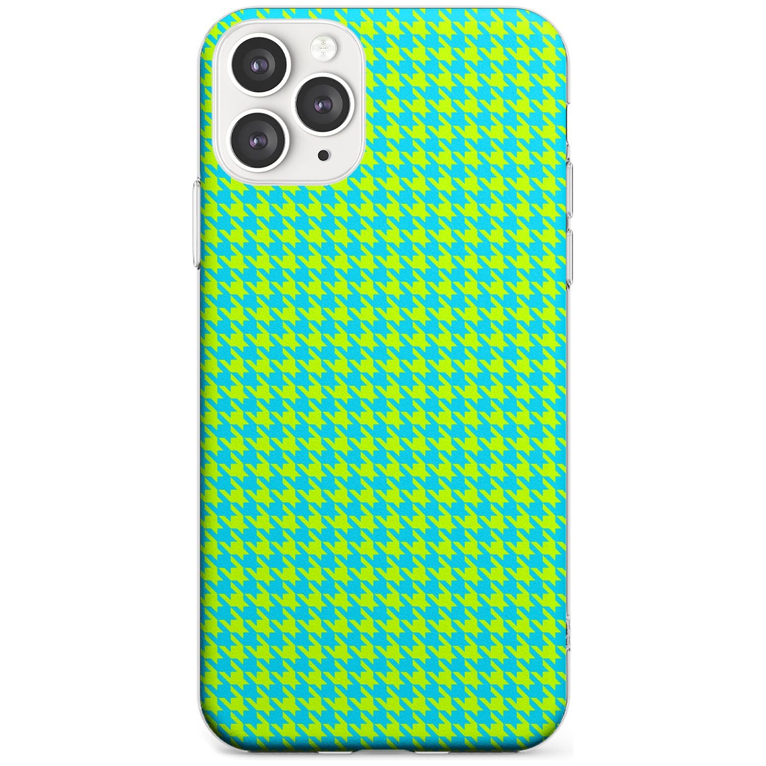 Neon Lime & Turquoise Houndstooth Pattern Slim TPU Phone Case for iPhone 11 Pro Max