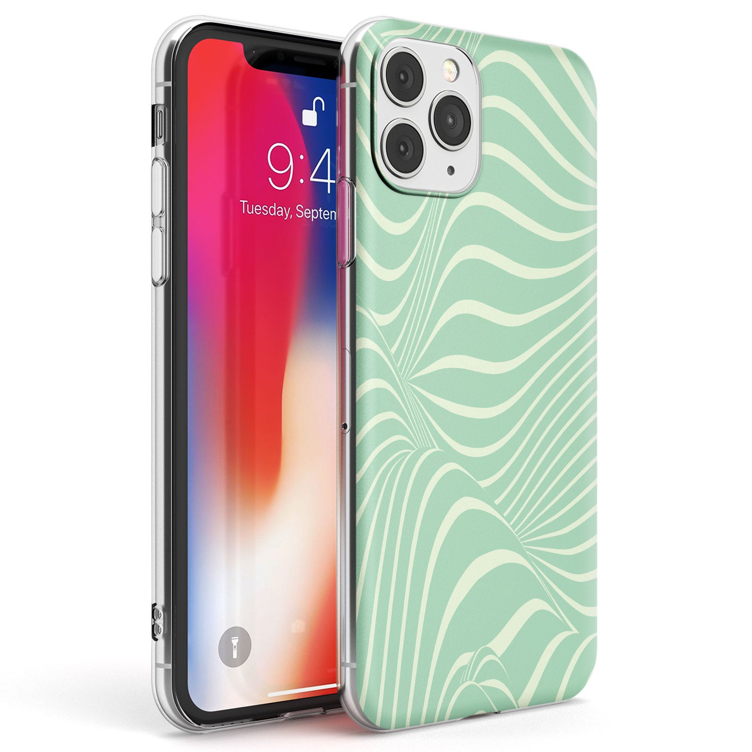 Mint Green Distorted Line Phone Case iPhone 11 Pro Max / Clear Case,iPhone 11 Pro / Clear Case,iPhone 12 Pro Max / Clear Case,iPhone 12 Pro / Clear Case Blanc Space