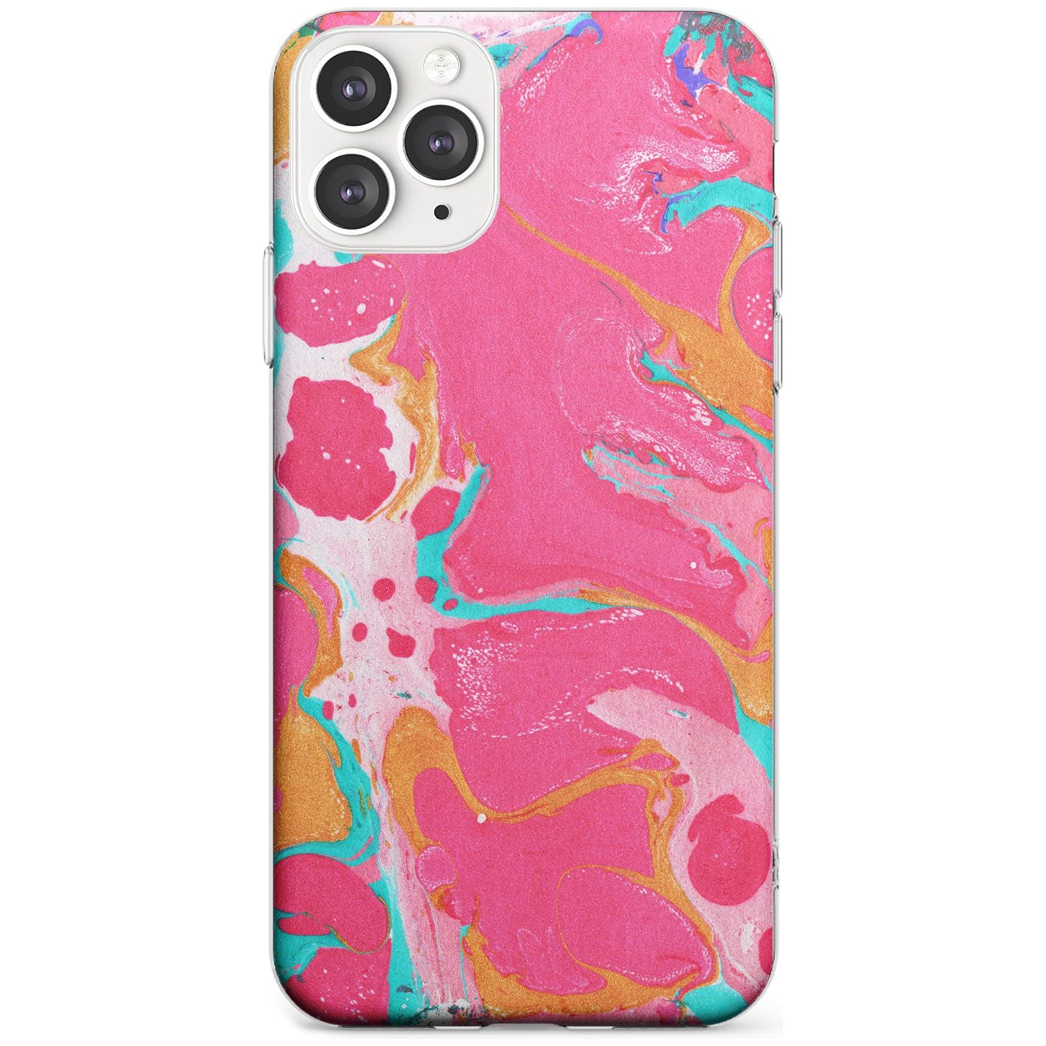 Pink, Orange & Turquoise Marbled Paper Pattern Slim TPU Phone Case for iPhone 11 Pro Max