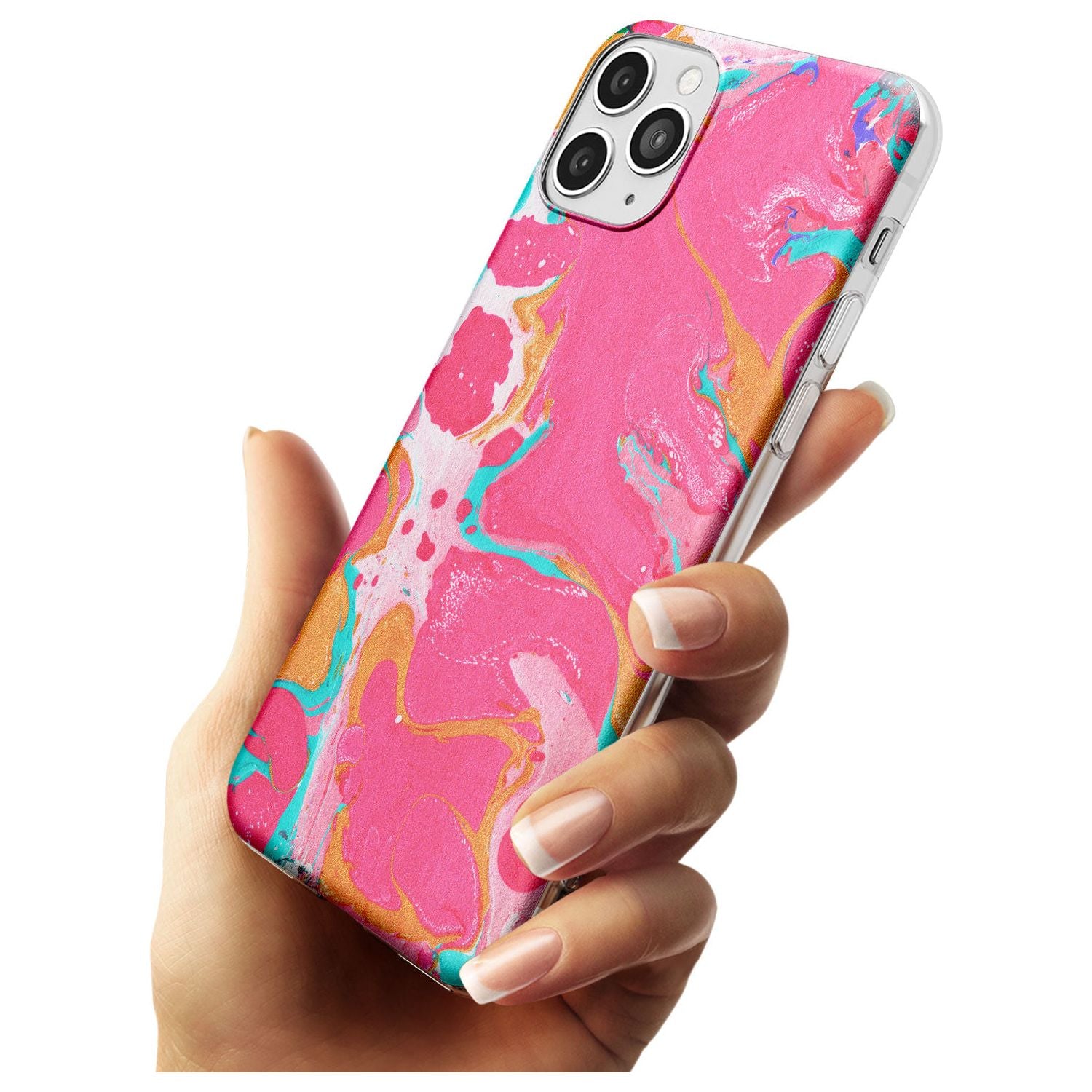 Pink, Orange & Turquoise Marbled Paper Pattern Slim TPU Phone Case for iPhone 11 Pro Max