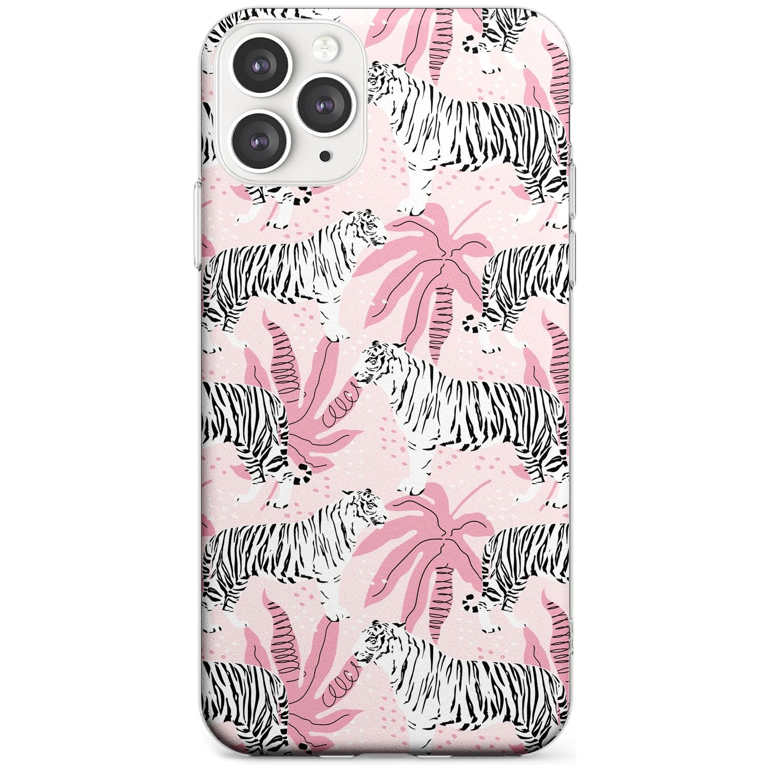 White Tigers on Pink Pattern Slim TPU Phone Case for iPhone 11 Pro Max