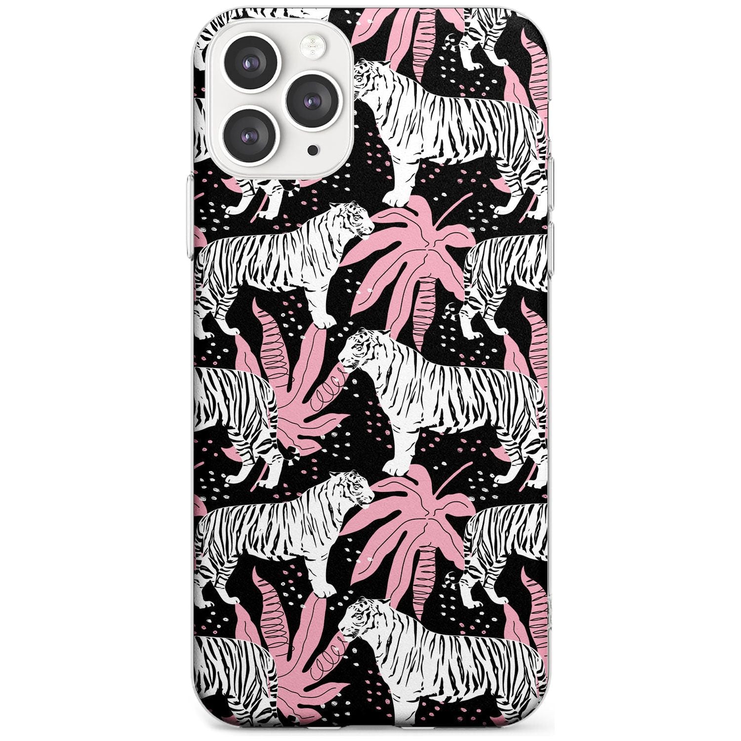 White Tigers on Black Pattern Slim TPU Phone Case for iPhone 11 Pro Max