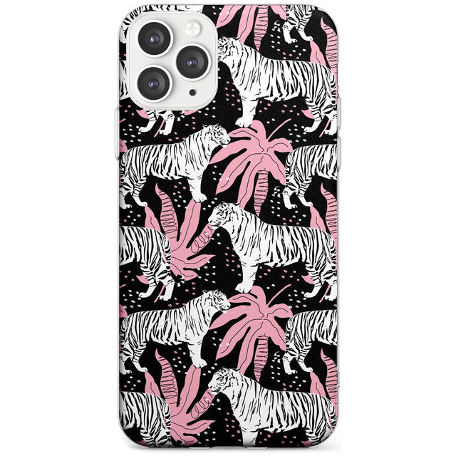 White Tigers on Black Pattern Slim TPU Phone Case for iPhone 11 Pro Max