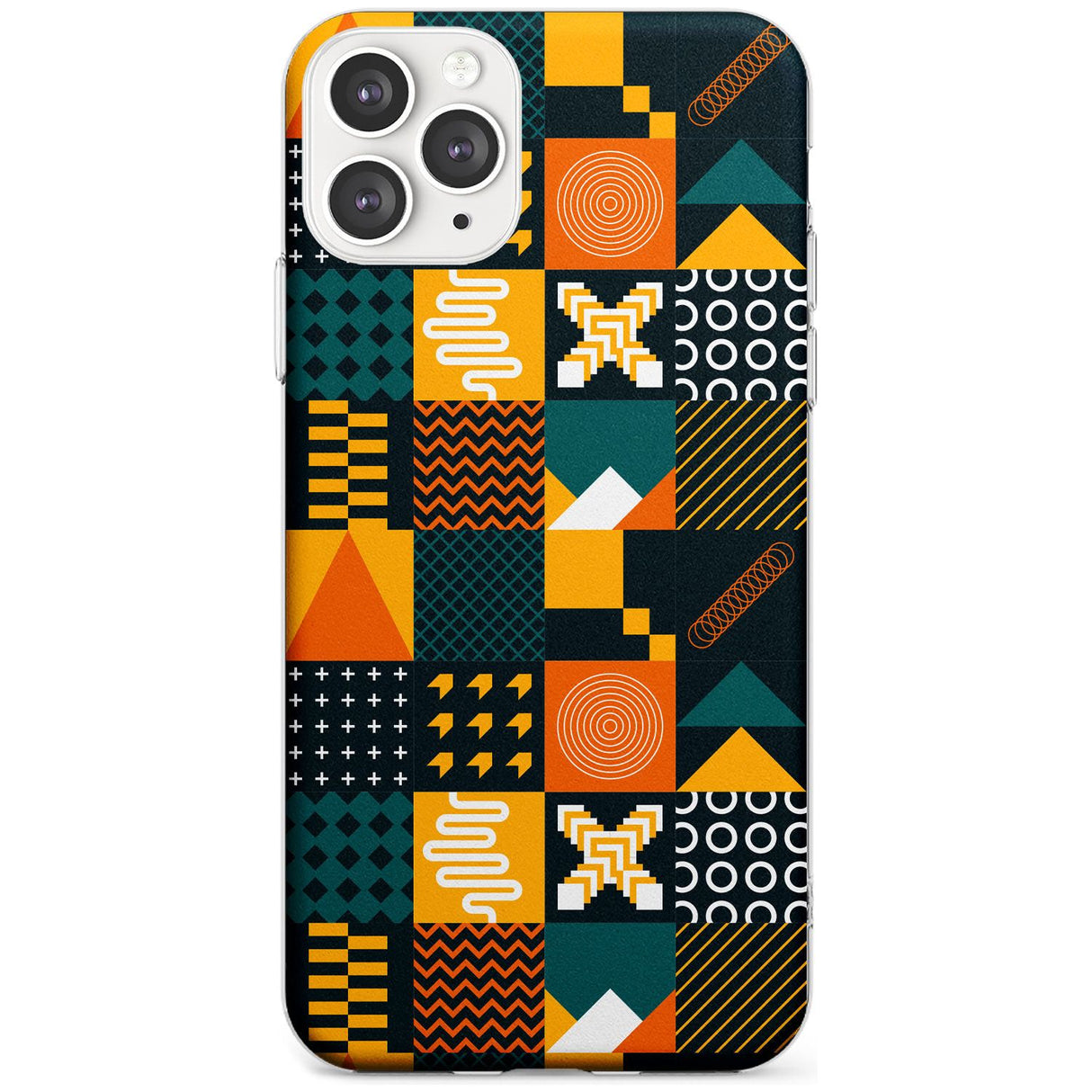 Funky Geometric Patterns: Orange & Dark Green Phone Case iPhone 11 Pro Max / Clear Case,iPhone 11 Pro / Clear Case,iPhone 12 Pro Max / Clear Case,iPhone 12 Pro / Clear Case Blanc Space