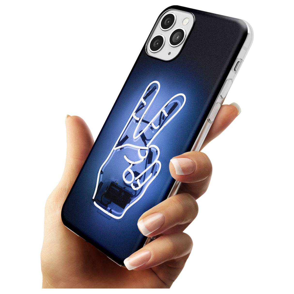 Peace Sign Hand Neon Sign Slim TPU Phone Case for iPhone 11 Pro Max