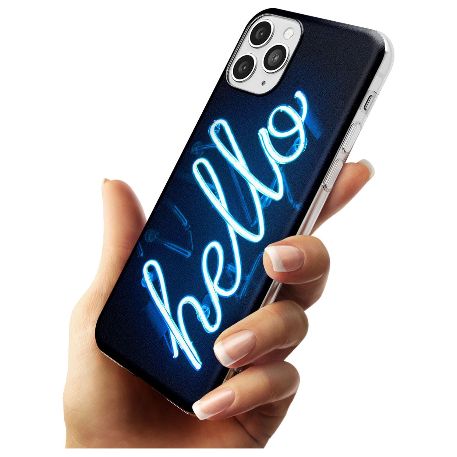 "Hello" Blue Cursive Neon Sign Slim TPU Phone Case for iPhone 11 Pro Max