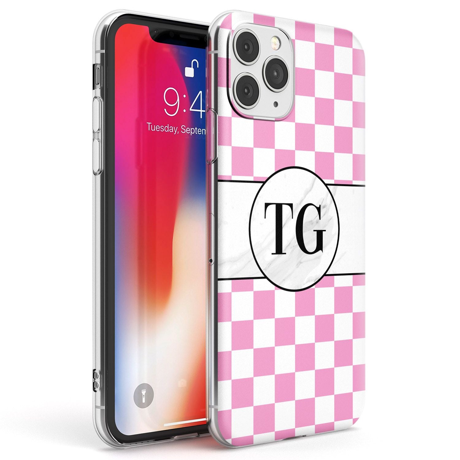 Personalised Monogrammed Pink Check Phone Case iPhone 11 Pro Max / Clear Case,iPhone 11 Pro / Clear Case,iPhone 12 Pro Max / Clear Case,iPhone 12 Pro / Clear Case Blanc Space