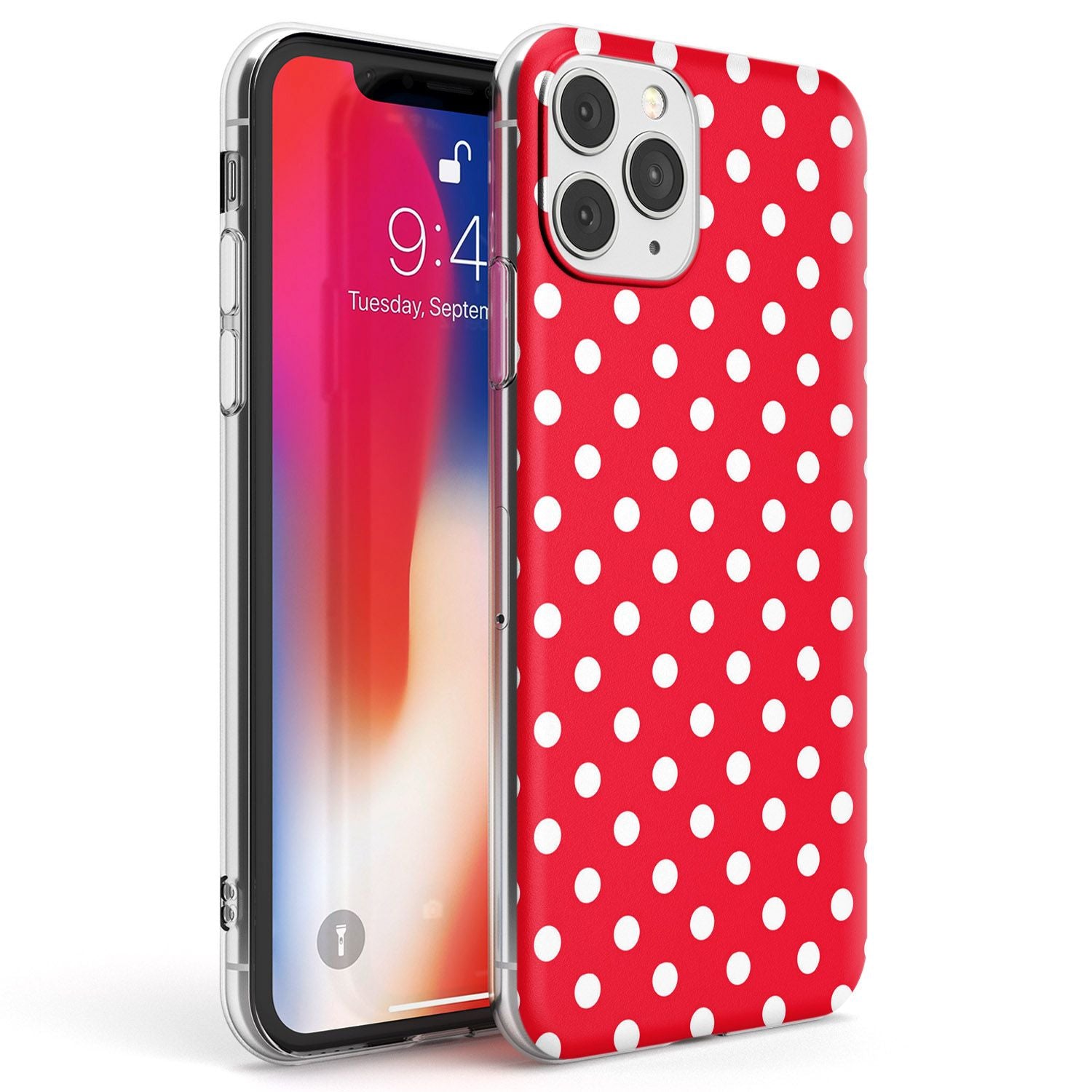 Designer Lava Red Polka Dot Phone Case iPhone 11 Pro Max / Clear Case,iPhone 11 Pro / Clear Case,iPhone 12 Pro Max / Clear Case,iPhone 12 Pro / Clear Case Blanc Space