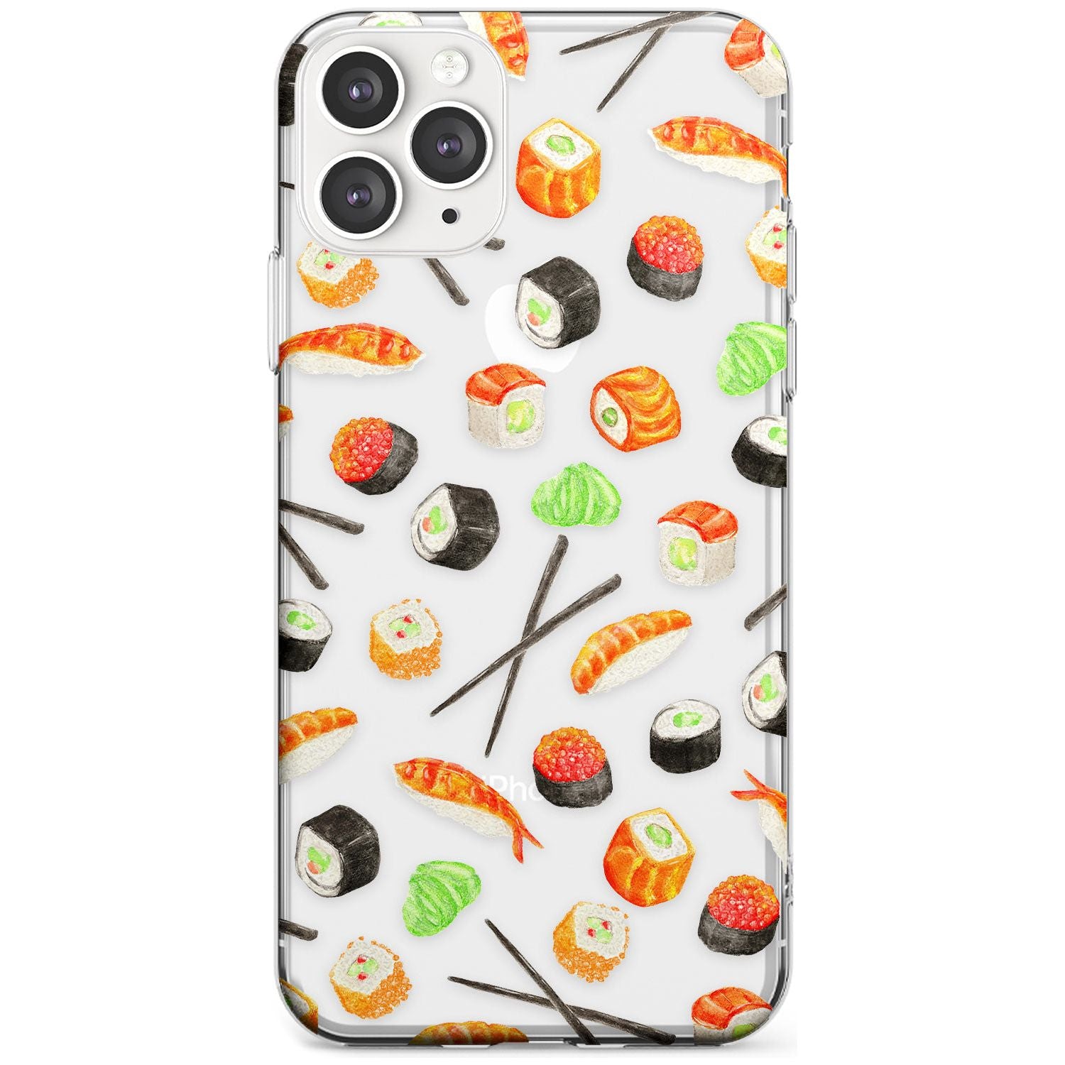 Sushi & Chopsticks Watercolour Pattern Slim TPU Phone Case for iPhone 11 Pro Max