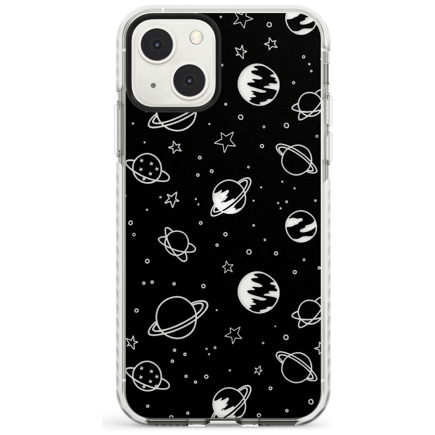 Cosmic Outer Space Design Clear on Black Phone Case iPhone 13 Mini / Impact Case Blanc Space