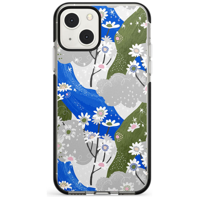 Blue & Grey Daisies Pattern Phone Case iPhone 13 Mini / Black Impact Case Blanc Space