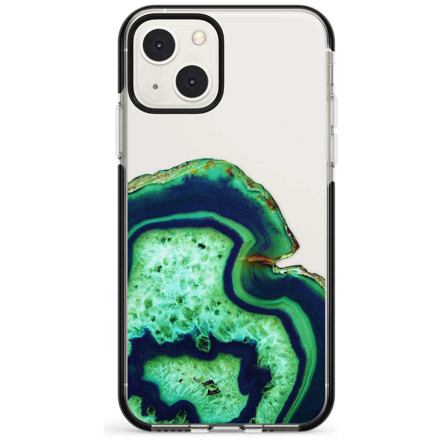Neon Green & Blue Agate Crystal Transparent Design Phone Case iPhone 13 Mini / Black Impact Case Blanc Space