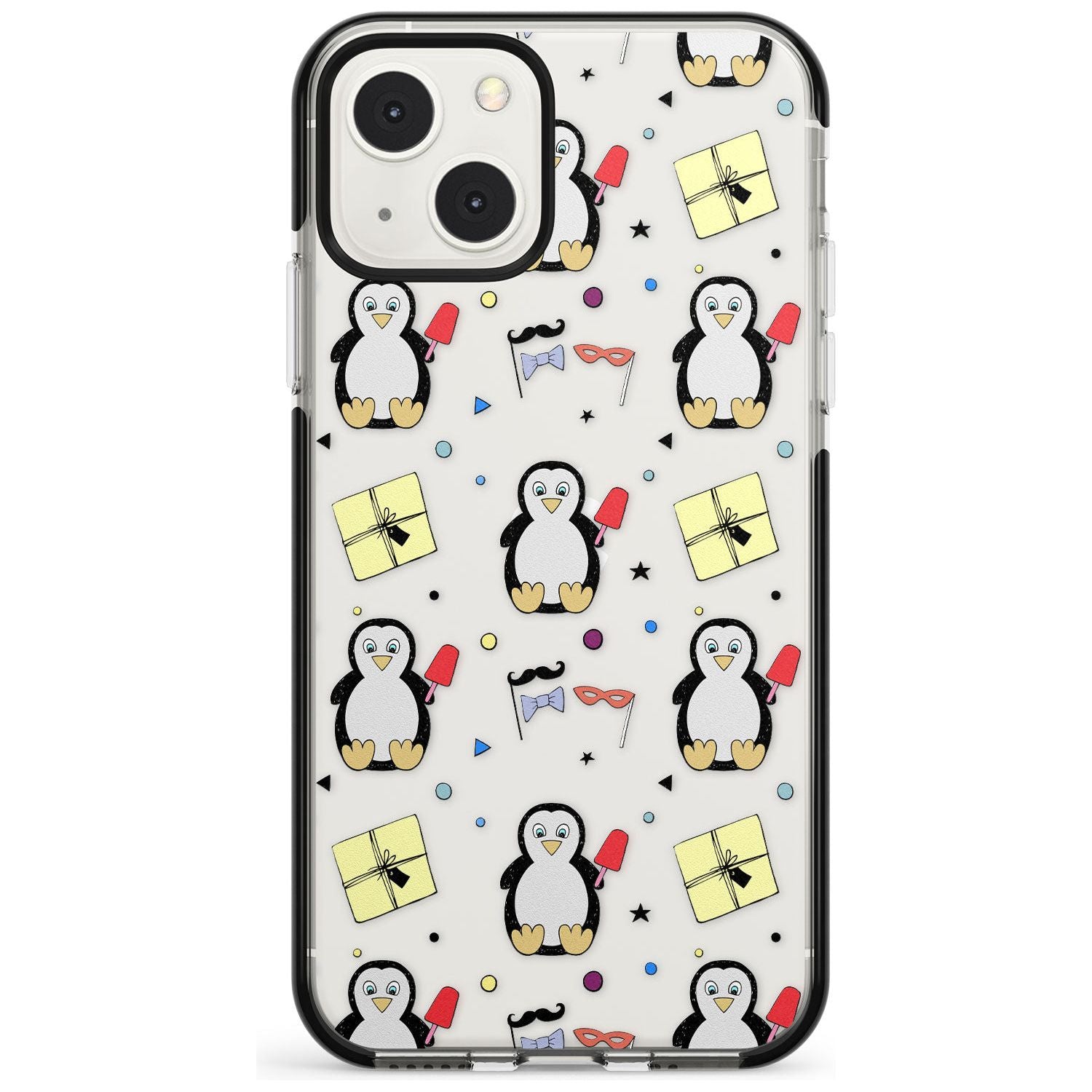 Cute Penguin Pattern Clear Phone Case iPhone 13 Mini / Black Impact Case Blanc Space