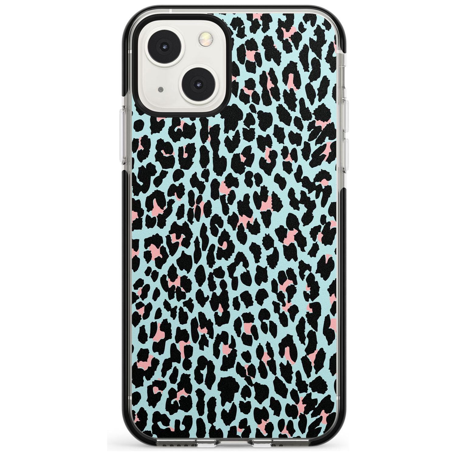 Light Pink on Blue Leopard Print Pattern Phone Case iPhone 13 Mini / Black Impact Case Blanc Space