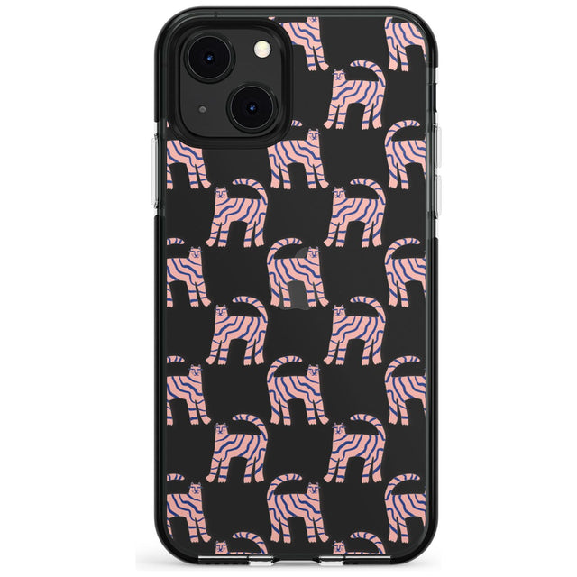 Pink and Blue Cat Pattern Black Impact Phone Case for iPhone 13 & 13 Mini