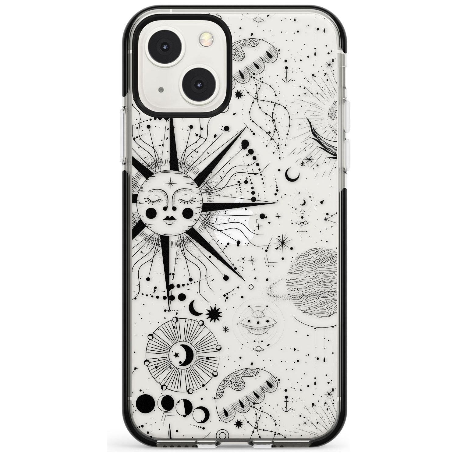 Large Sun Vintage Astrological Phone Case iPhone 13 Mini / Black Impact Case Blanc Space
